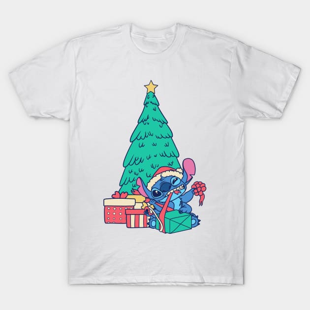 Stitch Christmas Tree Lilo And Stitch T-Shirt by thelazyshibaai